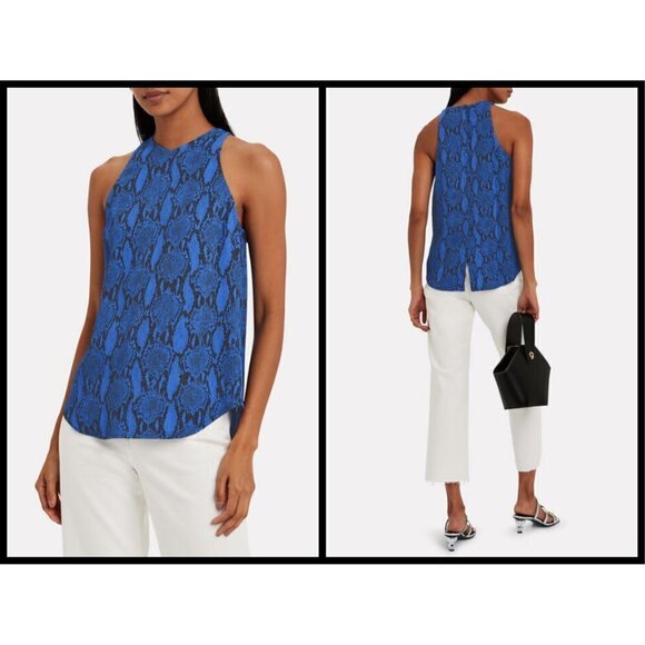💕ALC💕 Anise Snakeskin Print Crepe Tank Top Blue 2 NWT - Picture 3 of 16